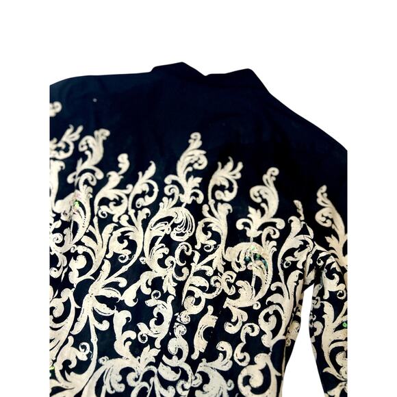 Vintage Stetson Floral Button Down Top Black/Cream Women's Size Small - Picture 5 of 6